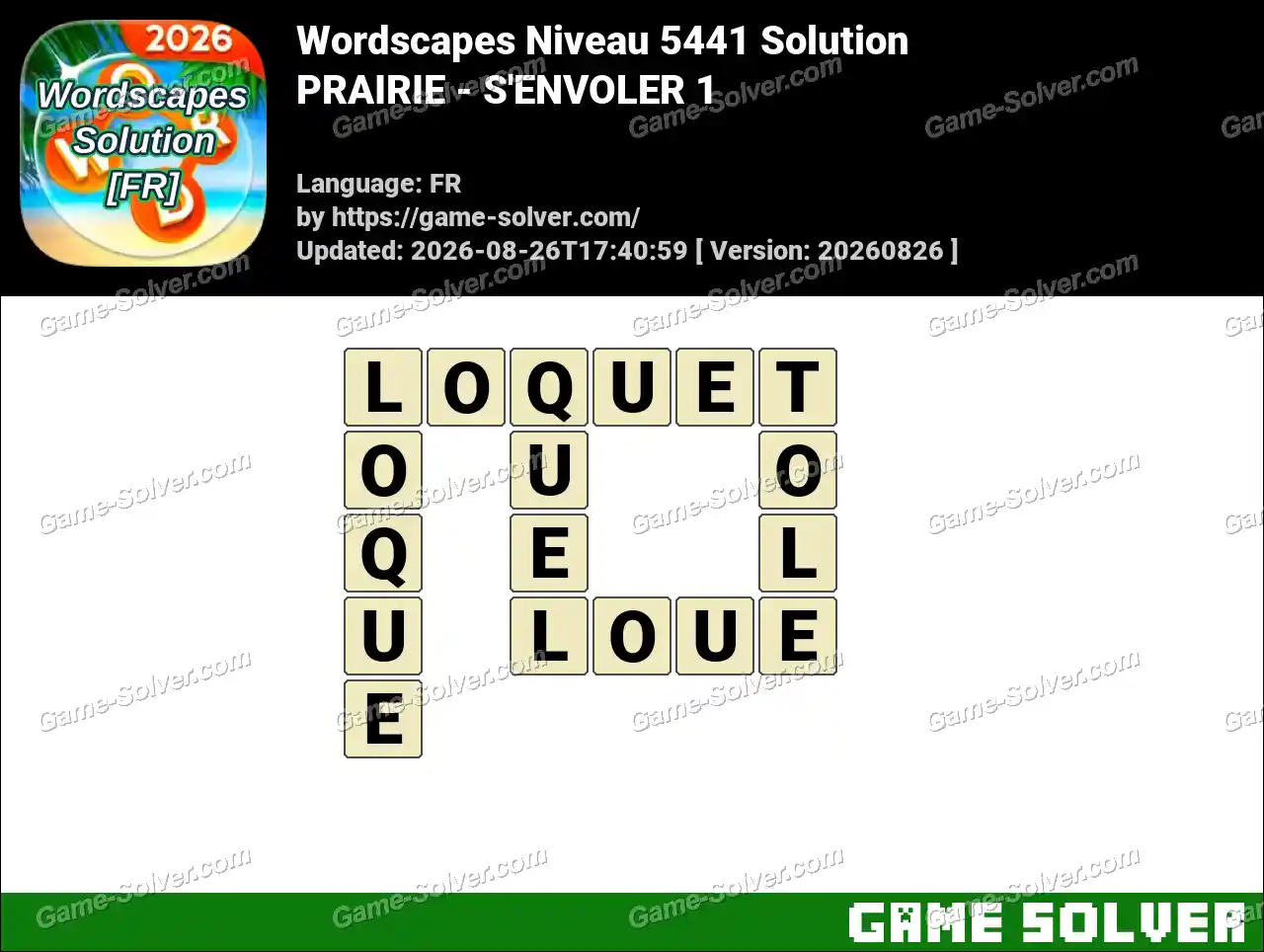Wordscapes Français Niveau 5441 Solution — PRAIRIE – S’ENVOLER 1